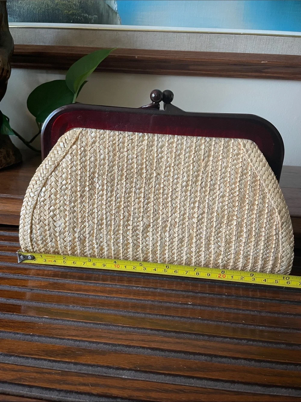 Gorgeous woven pinup rattan wicker straw clutch purse wedding event cocktail - Picture 6 of 8